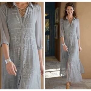 Soft Surroundings large Ibiza Georgette Embroidered Maxi Dress victorian NWT